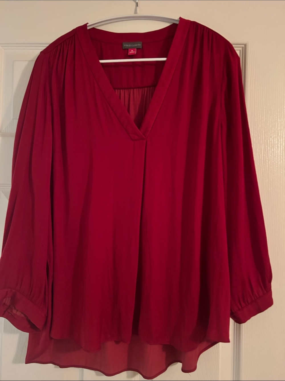 Vince Camuto Crimson Red V-Neck Peasant Blouse